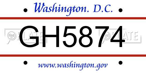 GH5874 District Of Columbia License Plate