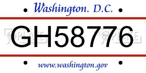 GH58776 District Of Columbia License Plate