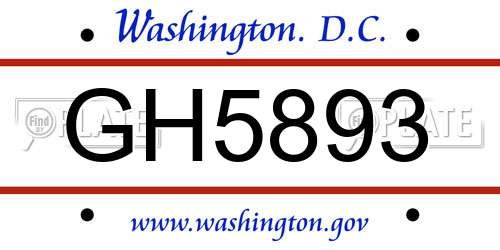 GH5893 District Of Columbia License Plate
