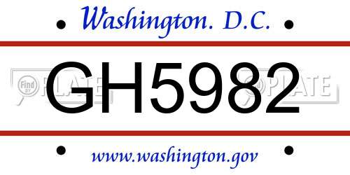 GH5982 District Of Columbia License Plate