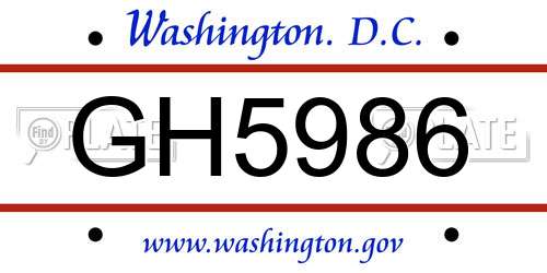 GH5986 District Of Columbia License Plate