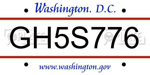 GH5S776 District Of Columbia License Plate