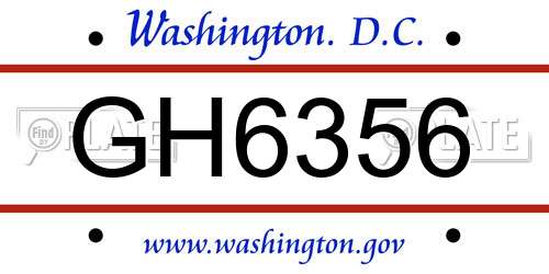 GH6356 District Of Columbia License Plate