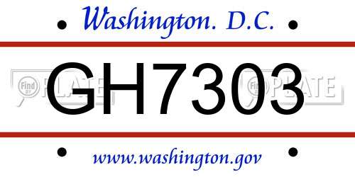 GH7303 District Of Columbia License Plate