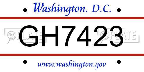 GH7423 District Of Columbia License Plate