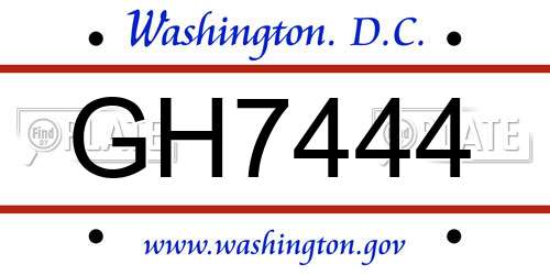 GH7444 District Of Columbia License Plate