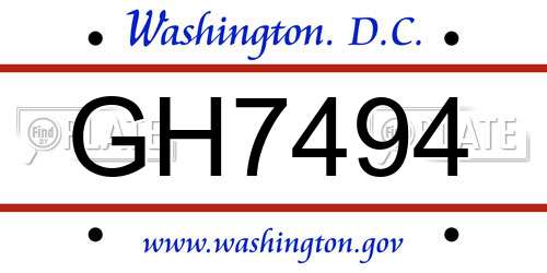 GH7494 District Of Columbia License Plate