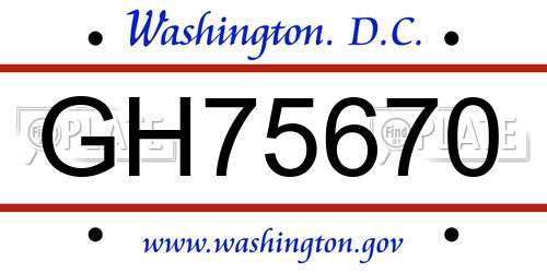 GH75670 District Of Columbia License Plate
