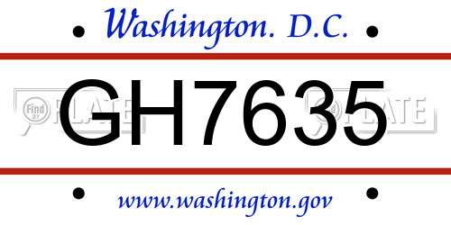 GH7635 District Of Columbia License Plate