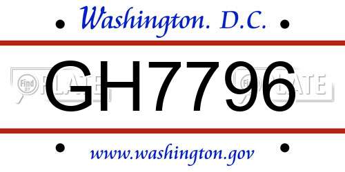 GH7796 District Of Columbia License Plate