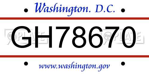 GH78670 District Of Columbia License Plate