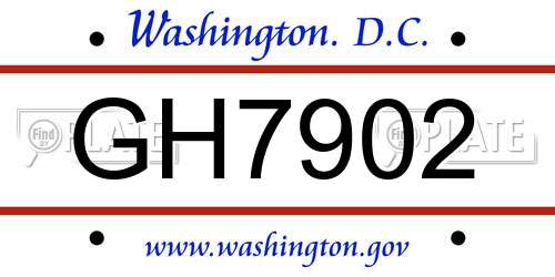 GH7902 District Of Columbia License Plate