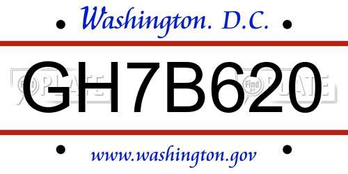 GH7B620 District Of Columbia License Plate