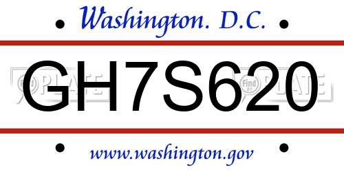 GH7S620 District Of Columbia License Plate