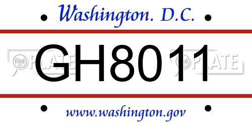 GH8011 District Of Columbia License Plate