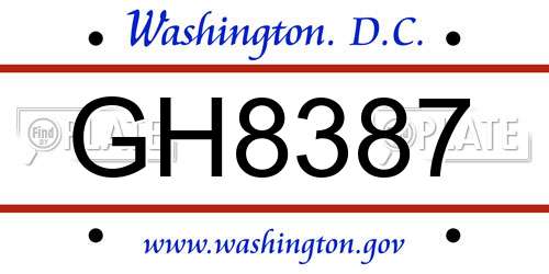 GH8387 District Of Columbia License Plate