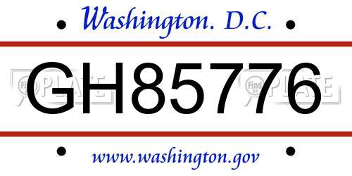 GH85776 District Of Columbia License Plate