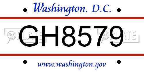 GH8579 District Of Columbia License Plate