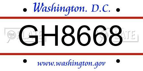 GH8668 District Of Columbia License Plate