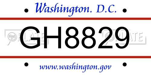 GH8829 District Of Columbia License Plate