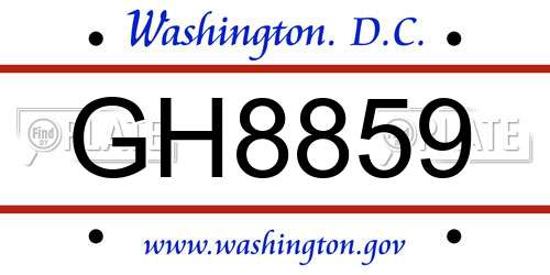 GH8859 District Of Columbia License Plate