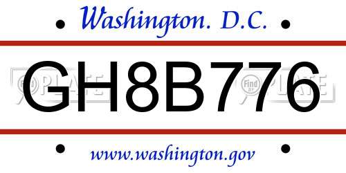 GH8B776 District Of Columbia License Plate