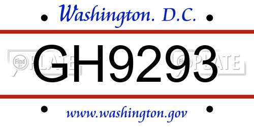 GH9293 District Of Columbia License Plate