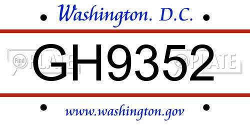 GH9352 District Of Columbia License Plate