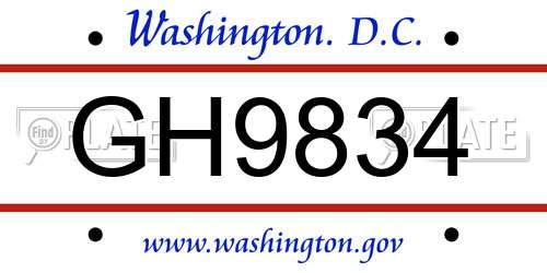 GH9834 District Of Columbia License Plate