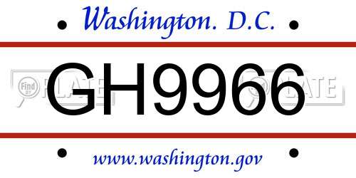 GH9966 District Of Columbia License Plate