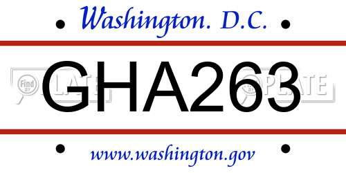 GHA263 District Of Columbia License Plate