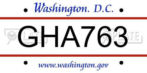 GHA763 District Of Columbia License Plate