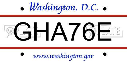 GHA76E District Of Columbia License Plate