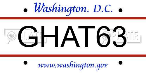 GHAT63 District Of Columbia License Plate