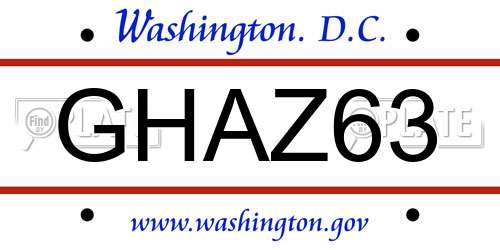 GHAZ63 District Of Columbia License Plate