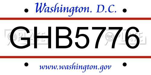 GHB5776 District Of Columbia License Plate