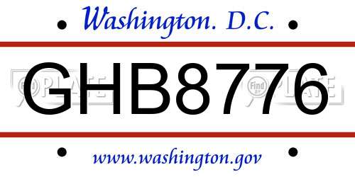 GHB8776 District Of Columbia License Plate