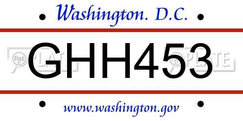 GHH453 District Of Columbia License Plate