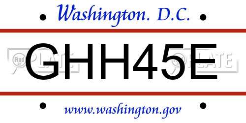 GHH45E District Of Columbia License Plate