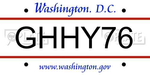 GHHY76 District Of Columbia License Plate