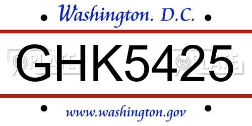 GHK5425 District Of Columbia License Plate