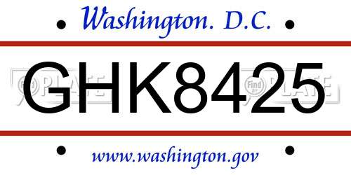 GHK8425 District Of Columbia License Plate
