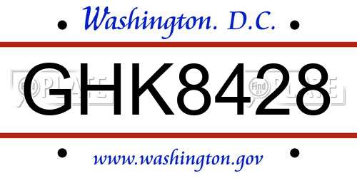 GHK8428 District Of Columbia License Plate