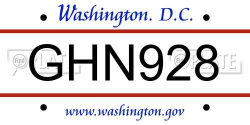 GHN928 District Of Columbia License Plate