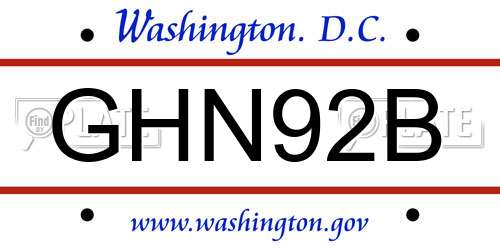 GHN92B District Of Columbia License Plate