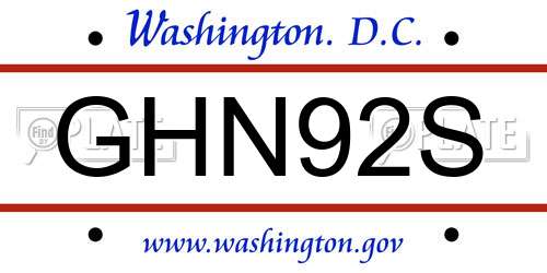 GHN92S District Of Columbia License Plate