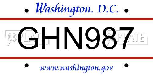 GHN987 District Of Columbia License Plate