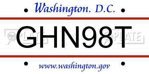 GHN98T District Of Columbia License Plate