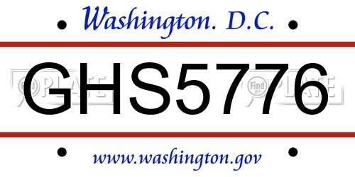GHS5776 District Of Columbia License Plate