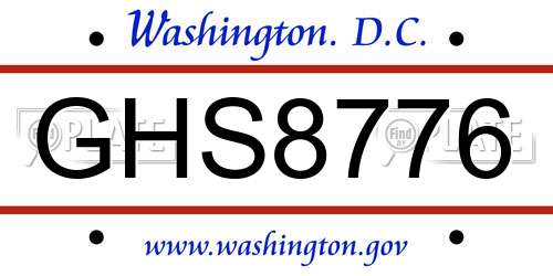 GHS8776 District Of Columbia License Plate